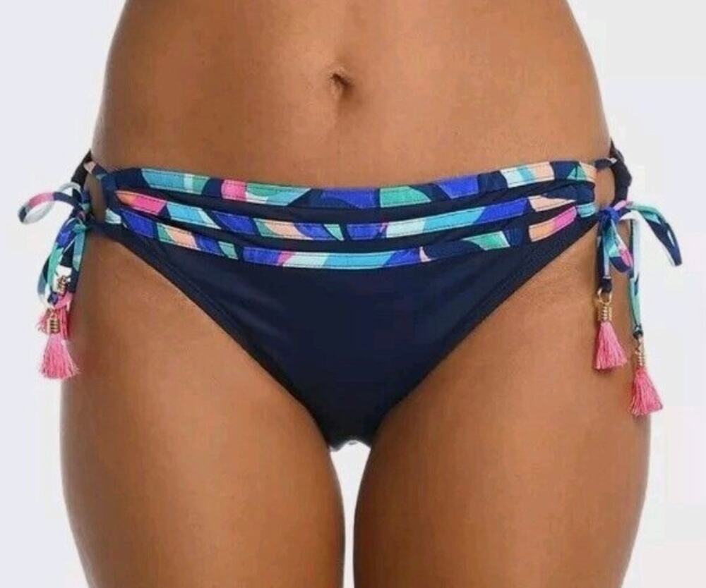 La Blanca Painted Leaves Adj Side Tie Bikini Bottom 6 NWT